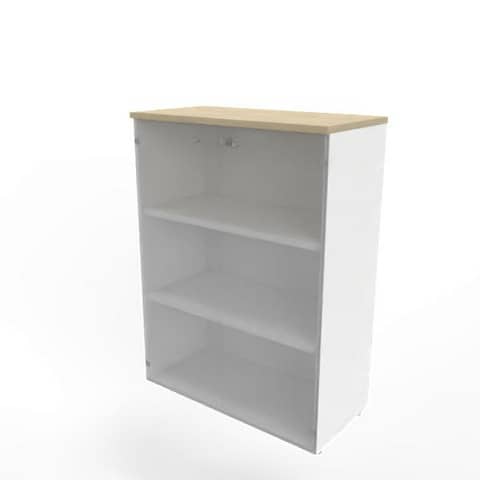 Armadio medio con ante vetro fumè, top rovere scocca bianca 90x45xH.123,2 cm Practika Quadrifoglio – ECEM90V-RK-BA-GE