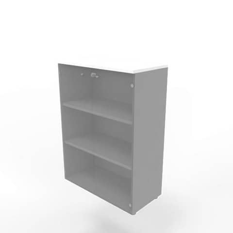 Armadio medio con ante vetro fumè, top bianco scocca argento 90x45xH.123,2 cm Practika Quadrifoglio – ECEM90V-BA-AA-GE