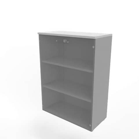 Armadio medio con ante vetro fumè, top grigio scocca argento 90x45xH.123,2 cm Practika Quadrifoglio – ECEM90V-GR-AA-GE