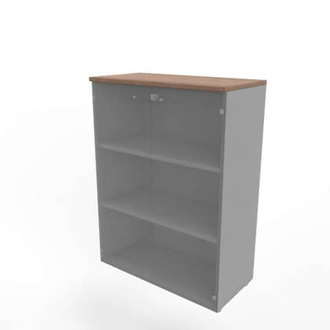Armadio medio con ante vetro fumè, top noce canaletto scocca argento 90x45xH.123,2 cm – ECEM90V-NO-AA-GE