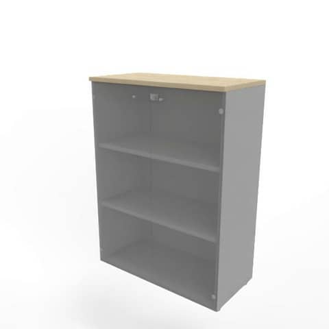 Armadio medio con ante vetro fumè, top rovere scocca argento 90x45xH.123,2 cm Practika Quadrifoglio – ECEM90V-RK-AA-GE