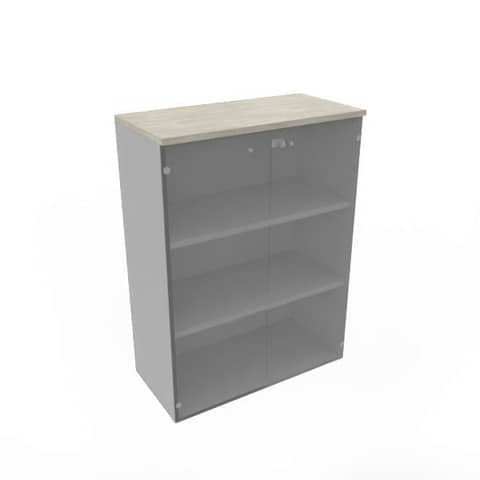 Armadio medio con ante vetro fumè, top cemento scocca trama antracite 90x45xH.123,2 cm – ECEM90V-CL-TA-GE