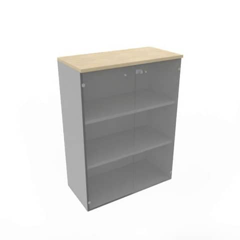 Armadio medio con ante vetro fumè, top rovere scocca trama antracite 90x45xH.123,2 cm – ECEM90V-RK-TA-GE