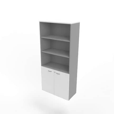 Armadio alto con ante basse grigio scocca bianca 90x45xH.200 cm linea Practika Quadrifoglio – ECEB90S-GR-BA-GR