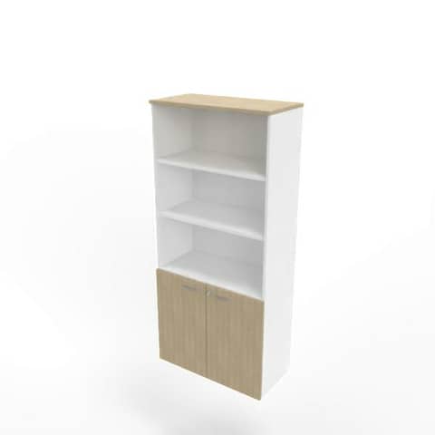 Armadio alto con ante basse rovere scocca bianca 90x45xH.200 cm linea Practika Quadrifoglio – ECEB90S-RK-BA-RK