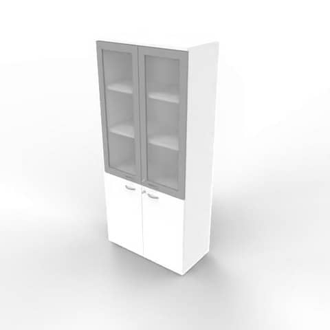 Armadio alto con ante basse bianche e alte in vetro telaio MDF scocca bianca 90x45xH.200 cm – ECE490T-BA-BA-V3