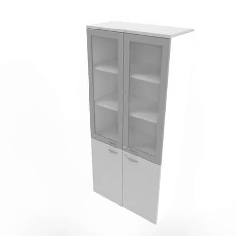 Armadio alto con ante basse grigio e alte in vetro telaio MDF scocca bianca 90x45xH.200 cm – ECE490T-GR-BA-V3