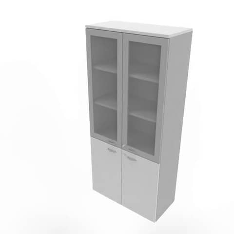 Armadio alto con ante basse grigio e alte in vetro telaio MDF scocca argento 90x45xH.200 cm – ECE490T-GR-AA-V3