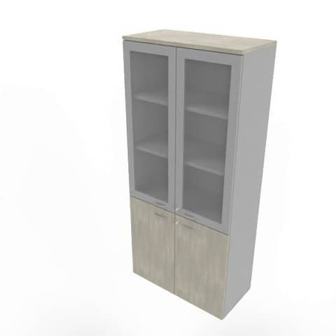 Armadio alto con ante basse cemento e alte in vetro telaio MDF scocca argento 90x45xH.200 cm – ECE490T-CL-AA-V3