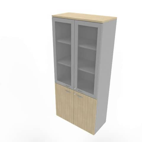 Armadio alto con ante basse rovere e alte in vetro telaio MDF scocca argento 90x45xH.200 cm – ECE490T-RK-AA-V3