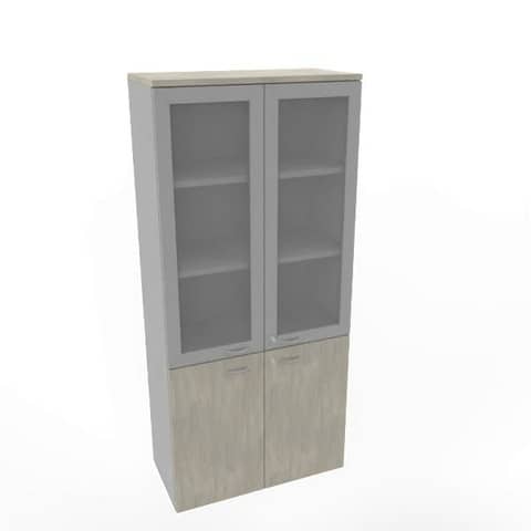 Armadio alto con ante basse cemento e alte in vetro telaio MDF scocca trama antracite 90x45xH.200 cm