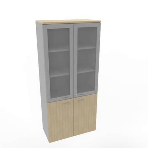 Armadio alto con ante basse rovere e alte in vetro telaio MDF scocca trama antracite 90x45xH.200 cm
