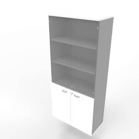 Armadio alto con ante basse bianche e alte in vetro scocca argento 90x45xH.200 cm Practika – ECE490V-BA-AA-GE