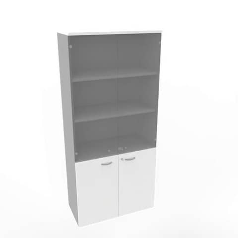 Armadio alto con ante basse bianche e alte in vetro scocca trama antracite 90x45xH.200 cm – ECE490V-BA-TA-GE