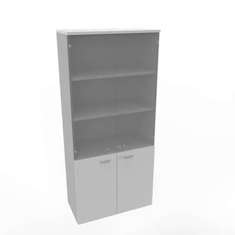 Armadio alto con ante basse grigio e alte in vetro scocca trama antracite 90x45xH.200 cm – ECE490V-GR-TA-GE
