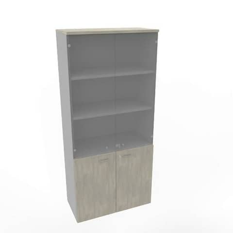 Armadio alto con ante basse cemento e alte in vetro scocca trama antracite 90x45xH.200 cm – ECE490V-CL-TA-GE