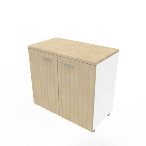 Armadio basso altezza scrivania ante rovere scocca bianca 80x45xH.73 cm Practika Quadrifoglio – ECEB80B-RK-BA-RK