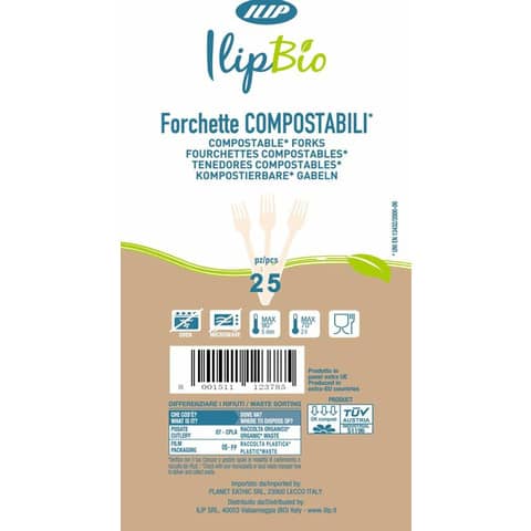 Forchette in PLA BIO 3,5 g – 160 mm IlipBio bianche – conf. 25 pezzi – 81081