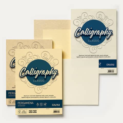 Carta pergamena Favini Calligraphy A4 90 g/m² finitura liscia nocciola – conf. 50 fogli – A69N204