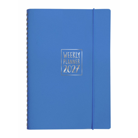 Agenda settimanale Biembi 2027 azzurro spiralata con copertina in cuoio rigenerato 9×14 cm – BNZ265C76-A