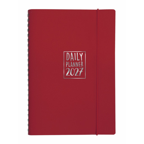 Agenda giornaliera Biembi 2027 rosso magenta spiralata con copertina in cuoio rigenerato 15x21cm – BNZ265C77-R