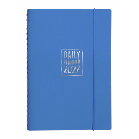 Agenda giornaliera Biembi 2027 azzurro spiralata con copertina in cuoio rigenerato 15x21cm – BNZ265C77-A