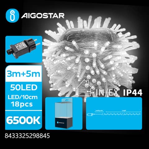 Catena luminosa per interni ed esterni a basso voltaggio Aigostar luce fredda 6500 K 5 m 50 led – 298845