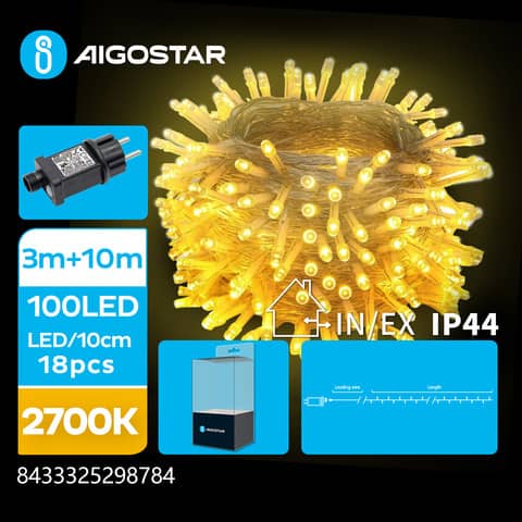 Catena luminosa per interni ed esterni a basso voltaggio Aigostar luce calda 2700 K 10 m 100 led – 298784