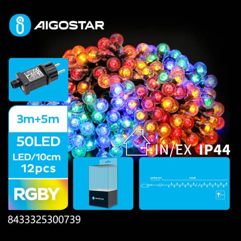 Catena luminosa a sfera per interni ed esterni a basso voltaggio Aigostar multicolore 50 led 5 m – 300739