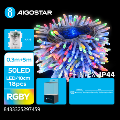 Catena luminosa a batteria Aigostar per interni ed esterni con lampadine piatte multicolore 50 led 5 m – 297459