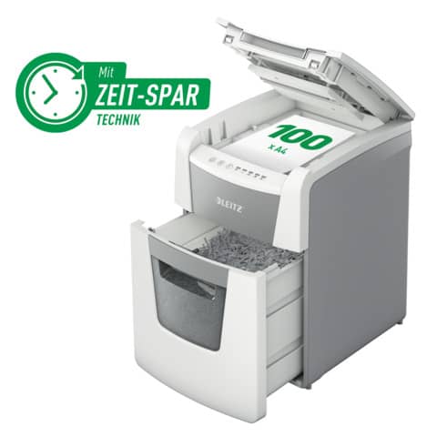 Distruggidocumenti automatico Leitz IQ P4 Small Office AutoFeed 100 ff – 34 L – bianco – 80110000