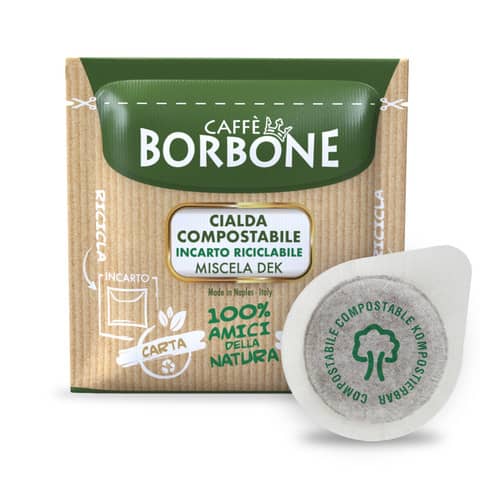 Caffè in cialda compostabile ESE 44 mm qualità Dek Caffe Borbone – conf. da 100 pz – 44BDEK100N