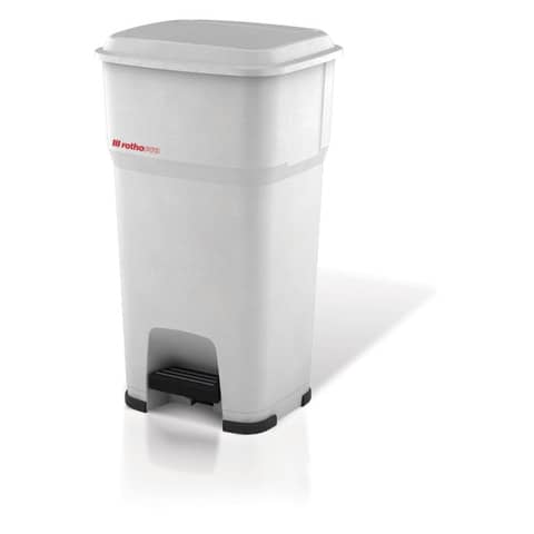 Cestino gettacarte Rotho Hera 85 L con pedale e coperchio bianco – F800070