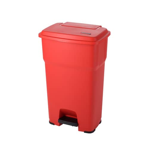 Cestino gettacarte Rotho Hera 85 L con pedale e coperchio rosso – F800072