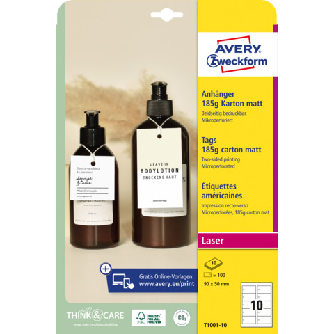Cartellini rettangolari micro-perforati Avery in cartoncino da 185 g in conf. da 150 pz 80×50 mm – T1002-10