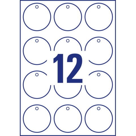 Cartellini micro-perforati Avery ultraresistenti in plastica 190µ tondi bordi lisci in conf. da 120 pz T3004-10
