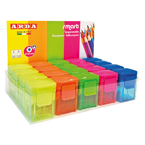 Espositore 20 temperamatite a 2 fori Arda Smart Fluo Colours assortiti TE804SC