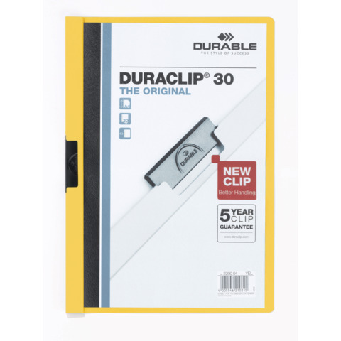 Cartellina con clip Durable DURACLIP® A4 giallo – dorso 3 mm – capacità 30 fogli 2200-04