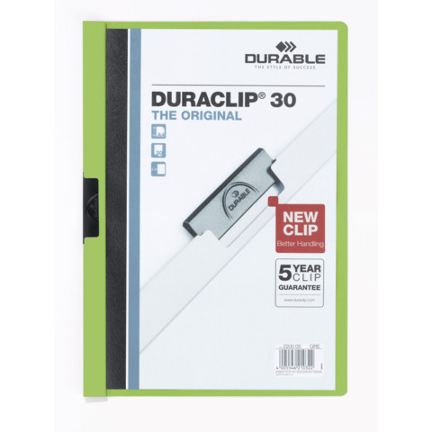 Cartellina con clip Durable DURACLIP® A4 verde – dorso 3 mm – capacità 30 fogli 2200-05