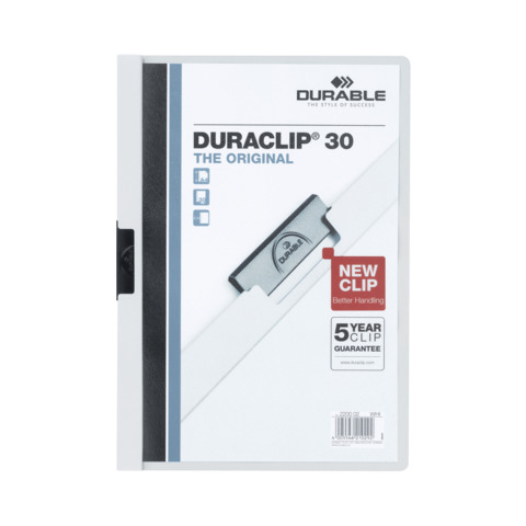Cartellina con clip Durable DURACLIP® A4 bianco – dorso 3 mm – capacità 30 fogli 2200-02