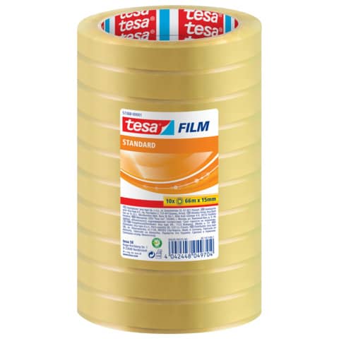 Nastro adesivo Tesafilm® standard trasparente 15 mm x 66 m – torre da 10 rotoli – 57388-00001-01