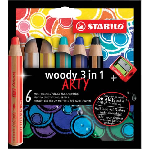Matite colorate Stabilo Woody 3 in 1 punta larga conf. 6 pz Arty line colori assortiti – 880/6-1-20