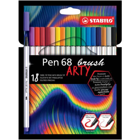 Pennarello Stabilo Arty Line Pen 68 brush punta a pennello in conf. 18 colori assortiti – 568/18-21-20