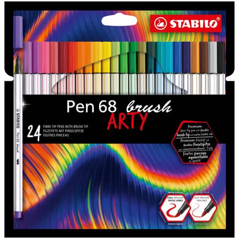 Pennarello Stabilo Arty Line Pen 68 brush punta a pennello in conf. 24 colori assortiti – 568/24-21-20
