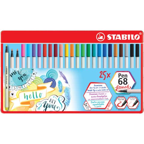 Pennarello Stabilo Pen 68 brush – punta a pennello M conf. 25 colori assortiti 1 mm – 568/25-321