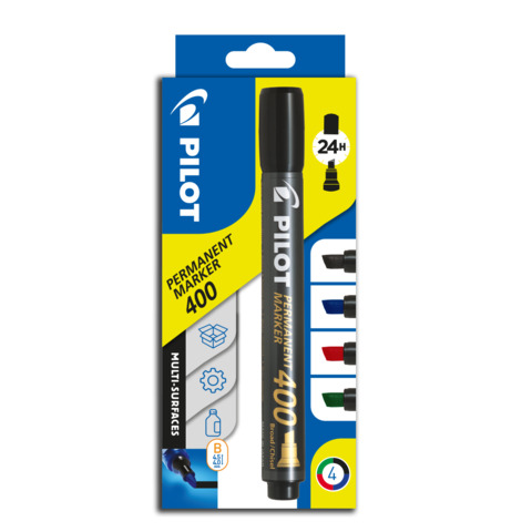 Marcatore permanente Pilot SCA 400 punta scalpello 4,5 mm conf. 4 pz colori assortiti – 002700