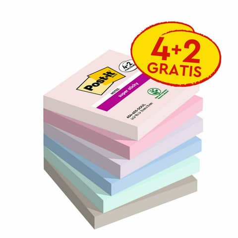Foglietti Post-it® Super Sticky Soulful 76x 76 mm conf. 4 blocchetti + 2 gratis da 90 ff – 7100259203