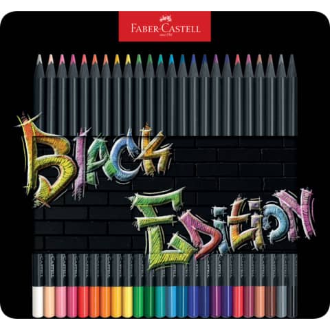 Matite colorate Faber-Castell Black Edition – colori assortiti – astuccio in metallo – conf. 24 pezzi – 116425