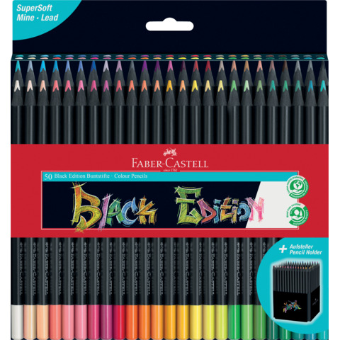Matite colorate Faber-Castell Black Edition – colori assortiti – astuccio in cartone – conf. 50 pezzi – 116450