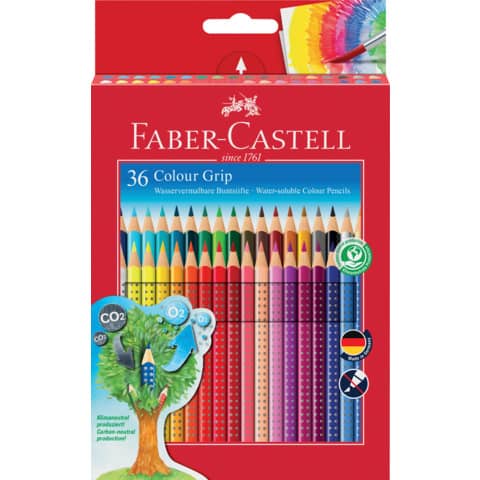 Matite colorate Faber-Castell Colour Grip astuccio di cartone – colori assortiti – conf. 36 pezzi – 112442